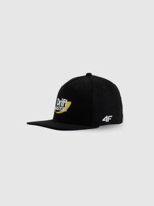 4F Czapka z daszkiem snapback uniseks 4F x Drift Masters - czarna L/XL. Czarne czapki 4f, z aplikacjami, z materiału, klasyczne. Za 119,99 zł.