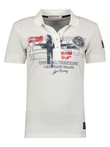Geographical Norway Koszulka polo "Kerry" w kolorze białym rozmiar: S. Białe bluzki Geographical Norway, s, z aplikacjami, z bawełny, bez kołnierzyka, bez ramiączek. Za 61,46 zł.