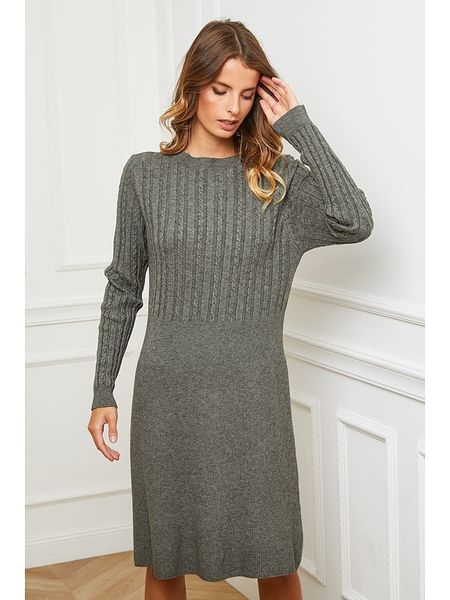 Joséfine Sukienka dzianinowa "Garcy" w kolorze oliwkowym rozmiar: M. Brązowe sukienki Joséfine, m, bez wzorów, z dzianiny, bez kołnierzyka, bez ramiączek, midi, rozkloszowane. Za 248,45 zł.