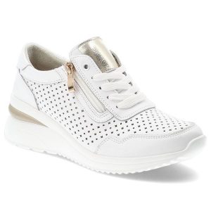 Sneakersy damskie Vinceza, ze skóry naturalnej licowej ażurowa cholewka zamek i sznurowanie lekka podeszwa, białe, 95402. Białe czółenka VINCEZA, w ażurowe wzory, ze skóry, bez obcasa, na koturnie, bez zapięcia. Za 170,90 zł.