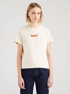 Levi´s Koszulka w kolorze kremowym rozmiar: XS. Brązowe bluzki s, bez wzorów, z bawełny, bez kołnierzyka, bez ramiączek. Za 74,63 zł.