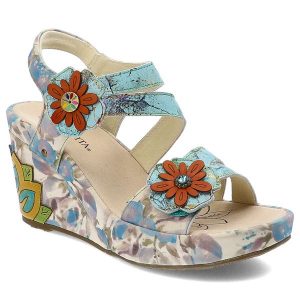 Niebieskie Sandały Laura Vita Eleganckie Obuwie Damskie. Niebieskie sandały LAURA VITA, z aplikacjami, bez obcasa, na koturnie, bez zapięcia. Za 379,00 zł.