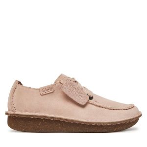 Półbuty Clarks. Czerwone półbuty Clarks, bez wzorów, bez obcasa, na płaskiej podeszwie, bez zapięcia. Za 309,99 zł.