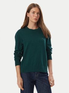 Tommy Jeans Sweter Essential DW0DW23360 Zielony ciemny Regular Fit. Zielone swetry klasyczne Tommy Jeans, xxs, z bawełny, bez kołnierzyka. Za 369,99 zł.