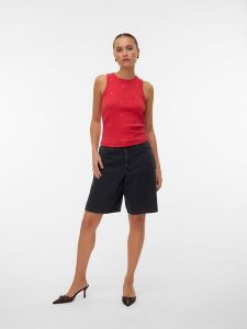 Vero Moda Top w kolorze czerwonym rozmiar: L. Czerwone topy Vero Moda, l, bez wzorów, bez kołnierzyka, bez ramiączek. Za 56,95 zł.