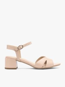 Beżowe sandały na klocku. Brązowe sandały Ryłko, bez wzorów, ze skóry, bez obcasa, na obcasie, bez zapięcia. Za 399,99 zł.