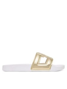 Tommy Hilfiger Klapki Monogram Pool Slide FW0FW09525 Złoty. Żółte klapki TOMMY HILFIGER, bez wzorów, ze skóry, bez obcasa. Za 189,99 zł.