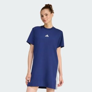 Sukienka Essentials 3-Stripes Tee. Białe sukienki ADIDAS, xl, bez wzorów, eleganckie, bez kołnierzyka, bez ramiączek, sportowe. Za 179,00 zł.