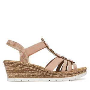 Sandały Rieker. Czerwone sandały Rieker, bez wzorów, bez obcasa, na koturnie, bez zapięcia. Za 319,99 zł.