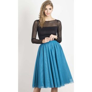Niebieska Zwiewna Tiulowa Spódnica do Kolan. Niebieskie spódnice Wow Point, s, bez wzorów, z materiału, midi. Za 249,90 zł.