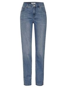 Relaxed by TONI Dżinsy "Liv" - Slim fit - w kolorze niebieskim rozmiar: W24. Niebieskie jeansy Relaxed by TONI, z aplikacjami, ze skóry, z podwyższonym stanem. Za 87,81 zł.