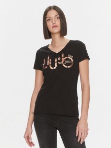Liu Jo T-Shirt MF3338 JS923 Czarny Regular Fit. Czarne t-shirty Liu Jo, xs, bez wzorów, z bawełny, bez kołnierzyka, bez ramiączek. Za 289,99 zł.