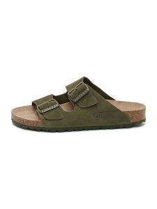 Billowy Skórzane klapki w kolorze khaki rozmiar: 36. Brązowe klapki Billowy, bez wzorów, z otwartym noskiem, bez obcasa. Za 152,99 zł.