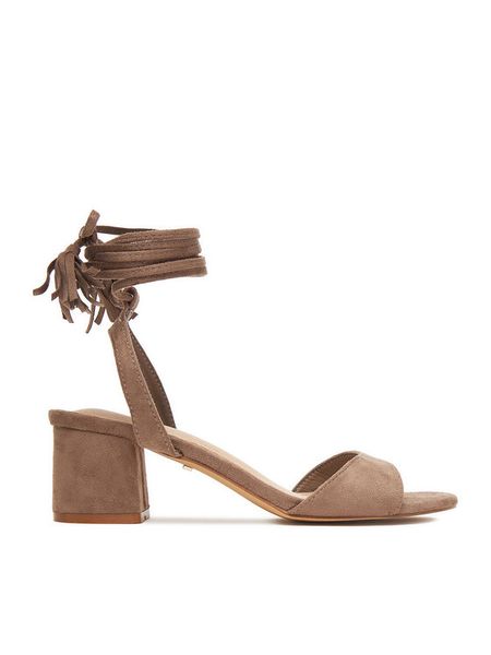 DeeZee Sandały F1356112-1 Brązowy. Brązowe sandały DeeZee, bez wzorów, z materiału, bez obcasa, na słupku, bez zapięcia. Za 119,99 zł.