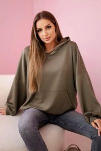 Bluza z kapturem masełko khaki. Brązowe bluzy KESI, l, bez wzorów, z elastanu, z kapturem. Za 204,91 zł.