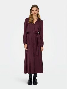 ONLY Sukienka koszulowa Mika 15361725 Bordowy Regular Fit. Czerwone kombinezony ONLY, l, bez wzorów, z syntetyku, bez kołnierzyka, bez ramiączek. Za 229,99 zł.