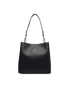 Tommy Hilfiger Torebka Th Icon Shoulder Bag Mono AW0AW19000 Czarny. Czarne torebki klasyczne TOMMY HILFIGER, bez wzorów, ze skóry, bez dodatków. Za 649,99 zł.