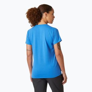 Koszulka damska Helly Hansen Skog Recycled Graphic ultra. Niebieskie bluzki Helly Hansen, bez wzorów, sportowe, bez kołnierzyka, bez ramiączek. Za 129,99 zł.