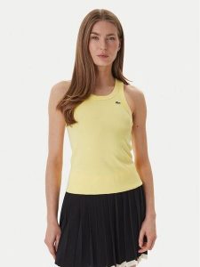 Lacoste Top TF5388 Żółty Slim Fit. Żółte topy Lacoste, bez wzorów, z bawełny, bez kołnierzyka, bez ramiączek. Za 188,99 zł.