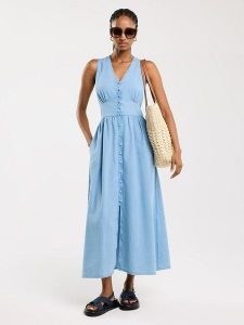 BIG STAR Sukienka w kolorze błękitnym rozmiar: L. Niebieskie sukienki Big Star, l, bez wzorów, z bawełny, retro, bez kołnierzyka, bez ramiączek, maxi. Za 109,99 zł.