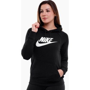 Bluza sportowa damska Nike W Essential Hoodie PO HBR. Czarne bluzy Nike, bez wzorów, z bawełny, bez kaptura. Za 256,34 zł.