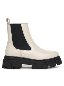 Tommy Hilfiger Sztyblety Shiny FW0FW09042 Beżowy. Brązowe botki TOMMY HILFIGER, bez wzorów, ze skóry, bez obcasa, na płaskiej podeszwie, bez zapięcia. Za 599,99 zł.