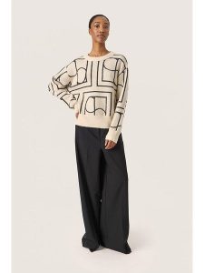Soaked in Luxury Sweter w kolorze beżowo-antracytowym rozmiar: S. Brązowe swetry oversize Soaked in Luxury, s, bez wzorów, z wełny, bez ramiączek. Za 163,26 zł.