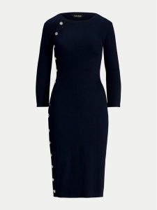Lauren Ralph Lauren Sukienka codzienna 250940561001 Granatowy Slim Fit. Niebieskie kombinezony Lauren Ralph Lauren, na co dzień, m, bez wzorów, z bawełny, bez kołnierzyka, bez ramiączek, proste. Za 609,99 zł.