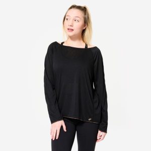 Koszulka z długim rękawem do tańca modern jazz damska Starever. Czarne bluzki STAREVER, l, bez wzorów, z elastanu, eleganckie, bez kołnierzyka, bez ramiączek. Za 79,99 zł.