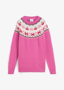 Sweter z bożonarodzeniowym motywem. Czerwone swetry klasyczne bonprix, bez kołnierzyka. Za 109,99 zł.