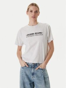 Guess Jeans T-Shirt W6GI04 K8HM0 Szary Regular Fit. Szare t-shirty Guess Jeans, s, z aplikacjami, z bawełny, bez kołnierzyka, bez ramiączek. Za 159,99 zł.