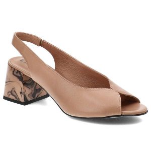 Beżowe Sandały Chebello Stylowe Buty Damskie. Brązowe sandały CheBello, z aplikacjami, ze skóry, bez obcasa, na obcasie, bez zapięcia. Za 389,00 zł.
