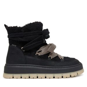 Śniegowce Tamaris. Czarne buty zimowe Tamaris, bez obcasa, bez zapięcia. Za 419,99 zł.