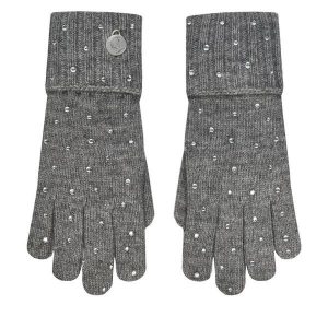 Rękawiczki Damskie Guess. Szare rękawiczki Guess, z aplikacjami, z dzianiny. Za 179,99 zł.