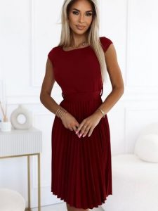 Sukienka Model Lila 311-15 Bordo - Numoco. Czerwone sukienki NUMOCO, l, bez wzorów, eleganckie, bez kołnierzyka, plus size, bez ramiączek, mini, rozkloszowane. Za 354,35 zł.