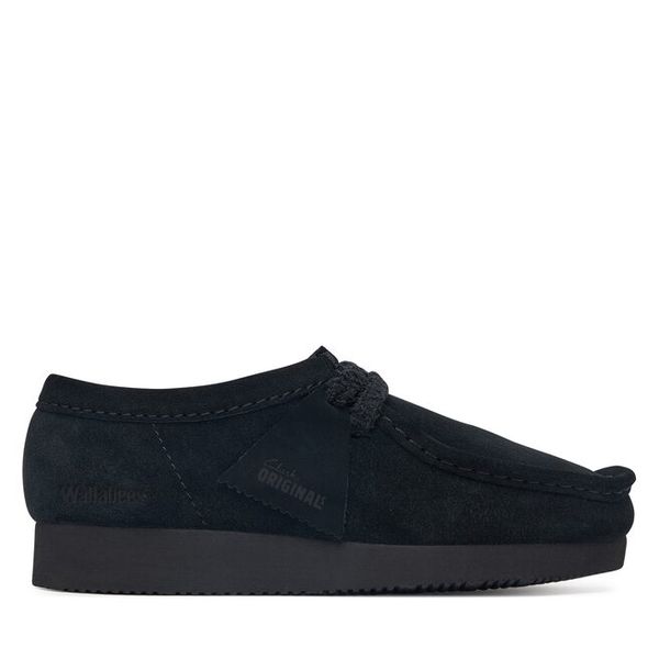 Półbuty Clarks. Czarne półbuty Clarks, bez wzorów, bez obcasa, na płaskiej podeszwie, bez zapięcia. Za 429,99 zł.
