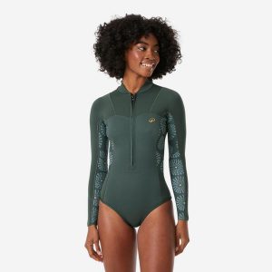 Krótka pianka surfingowa damska Decathlon 500 długi rękaw 1,5 mm. Brązowe kombinezony DECATHLON, l, bez wzorów, z materiału, sportowe, bez kołnierzyka, bez ramiączek, długie. Za 219,99 zł.