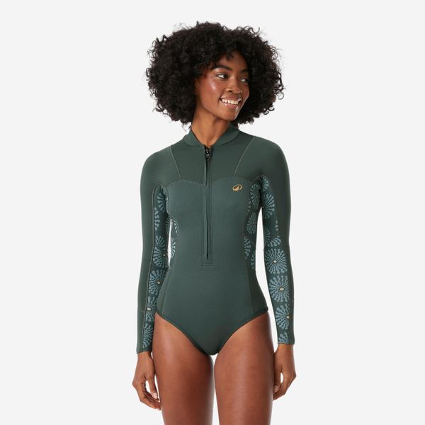 Krótka pianka surfingowa damska Decathlon 500 długi rękaw 1,5 mm. Brązowe kombinezony DECATHLON, l, bez wzorów, z materiału, sportowe, bez kołnierzyka, bez ramiączek, długie. Za 219,99 zł.