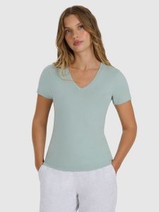 4F T-shirt slim gładki damski - turkusowy XXL. Niebieskie t-shirty 4f, xxl, bez wzorów, z bawełny, bez kołnierzyka, bez ramiączek. Za 59,99 zł.