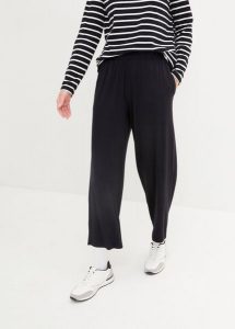 Spodnie shirtowe 7/8 high waist, 2 pary. Czarne spodnie z wysokim stanem bonprix, bez wzorów, z podwyższonym stanem. Za 117,99 zł.