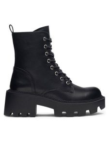 DeeZee Botki BRANKA H67091-3 Czarny. Czarne botki DeeZee, bez wzorów, ze skóry, bez obcasa, na słupku, bez zapięcia. Za 179,99 zł.
