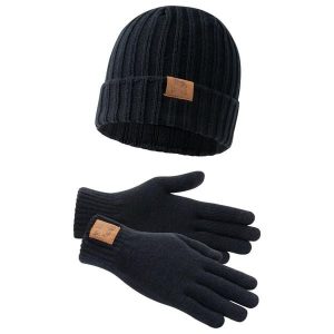 Zestaw czapka i rękawiczki Lonsdale Deazley. Czarne czapki Lonsdale, bez wzorów, eleganckie. Za 149,50 zł.