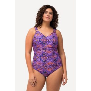 Damskie Kostium kąpielowy marszczenie miękkie miseczki ozdobne kółka. Czarne stroje jednoczęściowe Ulla Popken, bez wzorów, z elastanu. Za 239,99 zł.