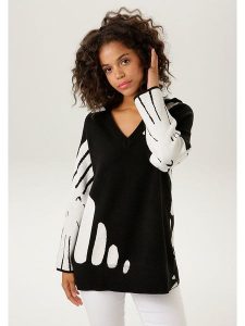 Aniston Sweter w kolorze czarno-białym rozmiar: 44. Czarne swetry oversize Aniston, bez wzorów, bez ramiączek. Za 65,85 zł.