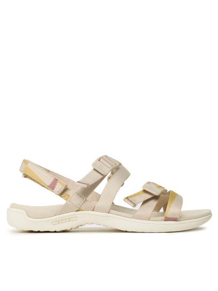 Merrell Sandały District 3 Backstrap Web J005434 Beżowy. Brązowe sandały Merrell, bez wzorów, z syntetyku, bez obcasa, na płaskiej podeszwie, bez zapięcia. Za 389,99 zł.