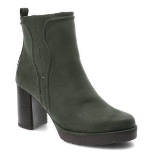 Zielone Botki Marco Tozzi Eleganckie Obuwie Damskie Na Obcasie. Zielone botki Marco Tozzi, na jesień, bez wzorów, z jeansu, bez obcasa, na obcasie, bez zapięcia. Za 259,00 zł.