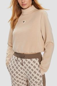 GUESS Beżowa damska bluza Olympe, Rozmiar XL. Brązowe bluzy Guess, m, z aplikacjami, bez kaptura. W wyprzedaży za 189,99 zł.