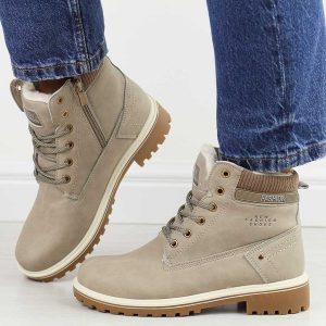 Khaki trapery damskie Potocki 97301. Brązowe buty zimowe POTOCKI, z nubiku, z okrągłym noskiem, bez obcasa, bez zapięcia. Za 129,00 zł.