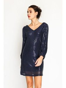 ASSUILI Sukienka w kolorze granatowym rozmiar: 38. Niebieskie sukienki Assuili, bez wzorów, klasyczne, bez kołnierzyka, bez ramiączek, mini. Za 157,73 zł.