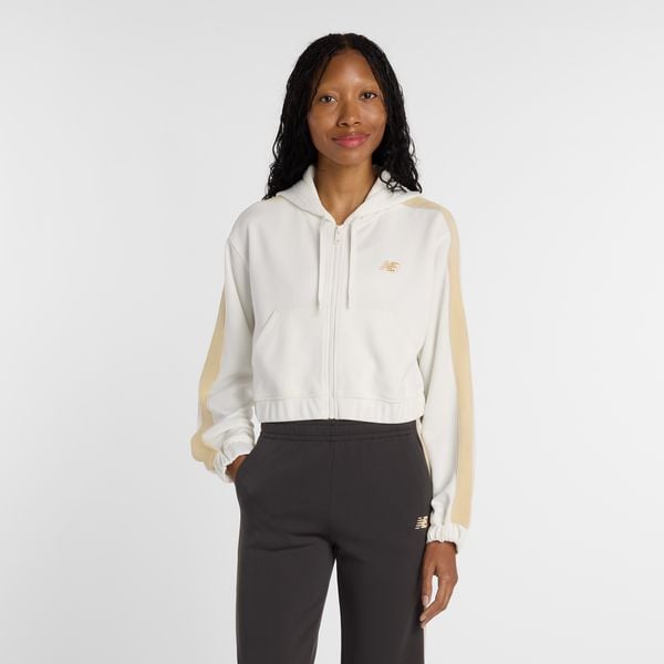Bluza damska New Balance WJ61B759SST – beżowa. Brązowe bluzy New Balance, s, bez wzorów, z dresówki, z kapturem. Za 199,99 zł.